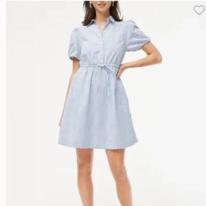 J. Crew pinstripe mini shirt dress drawstring waist blue/white Size 6